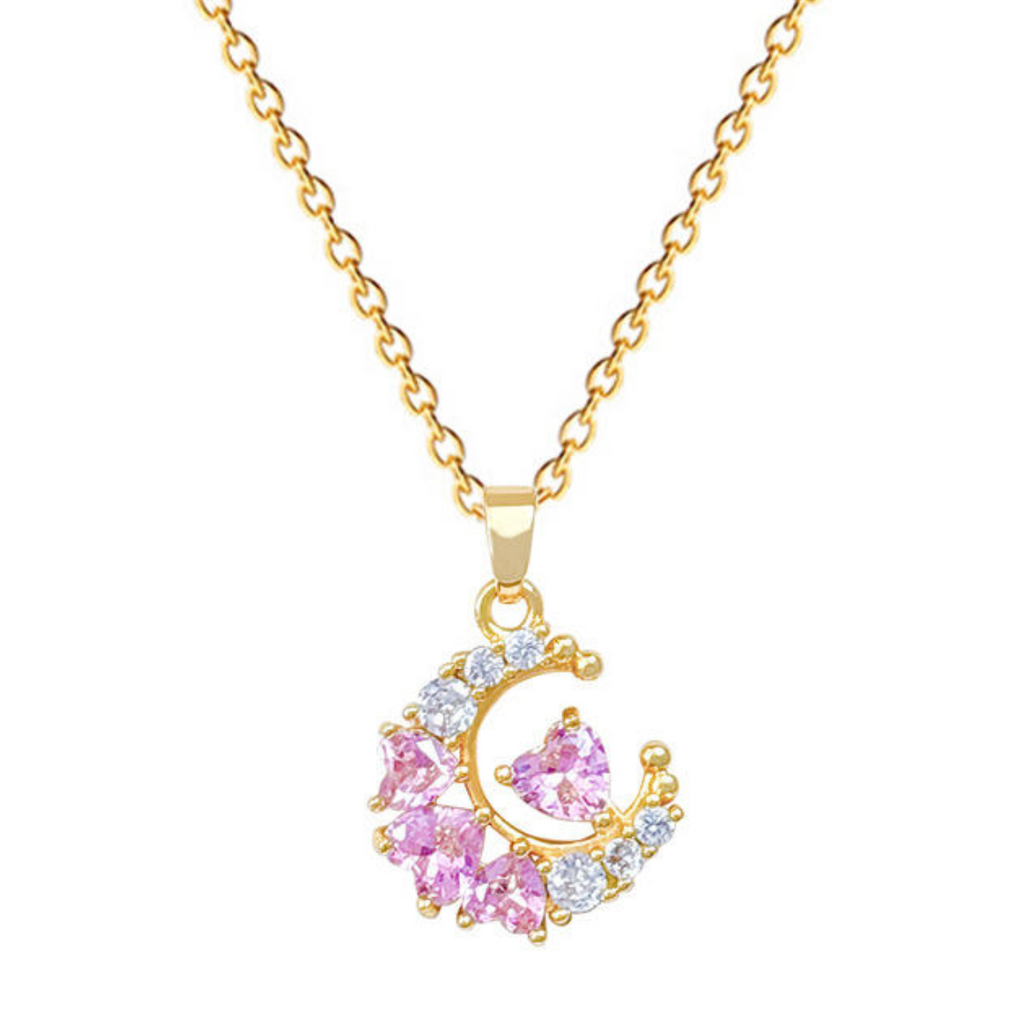 Luna Pink Heart Crescent Necklace