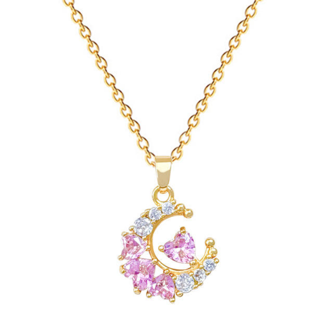 Luna Pink Heart Crescent Necklace