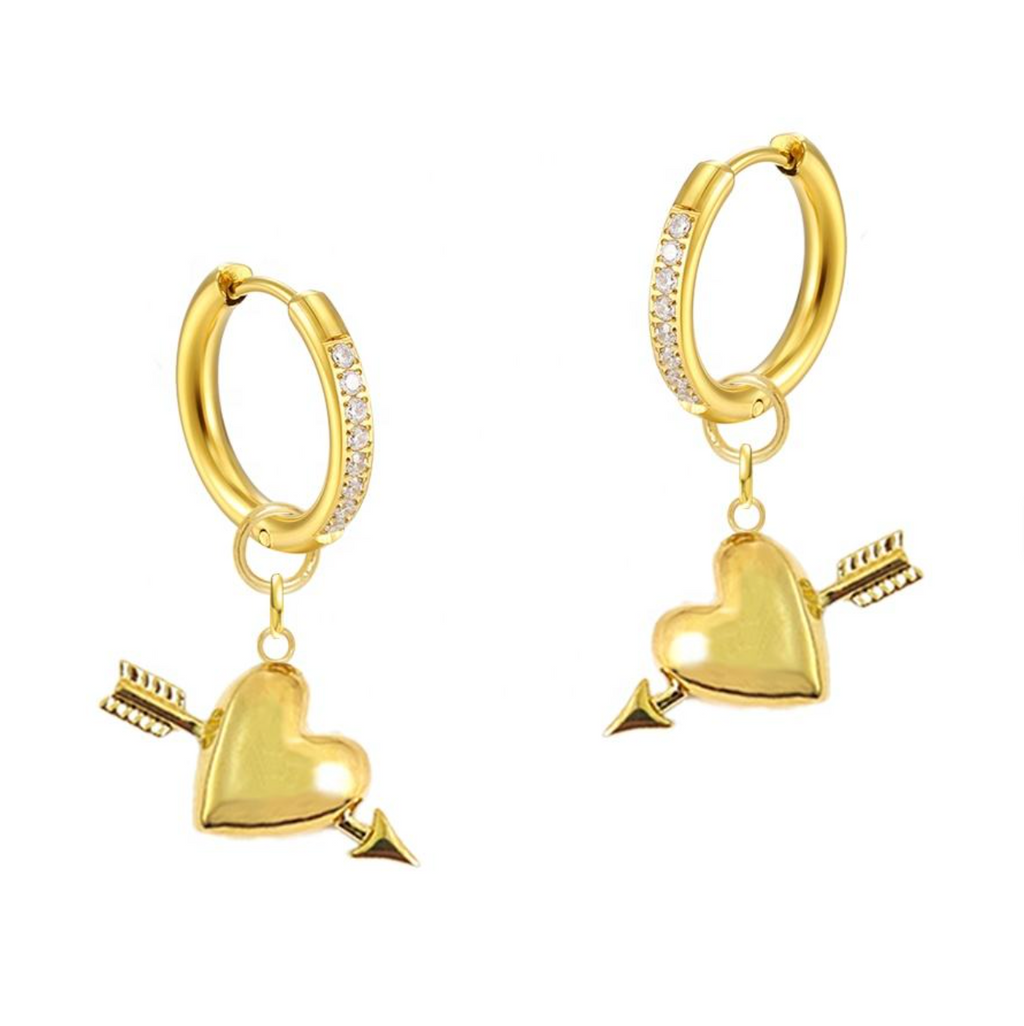 Amor Arrow & Heart Charm Huggies