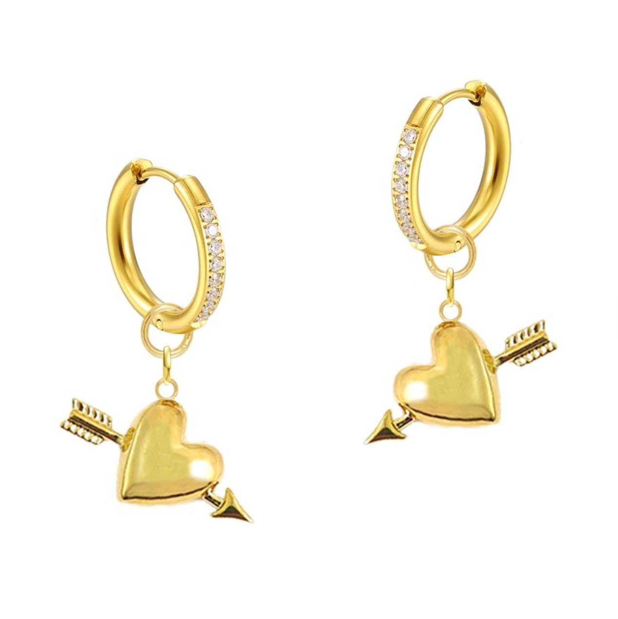 Amor Arrow & Heart Charm Huggies